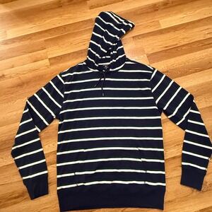 J.Crew Re-Imagined Mens Striped Pullover Hoodie Sweatshirt Blue Green Cotton